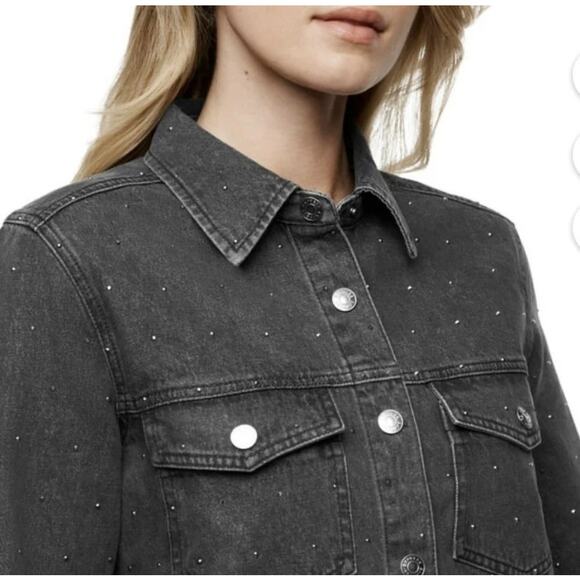 Express Women's Black Denim Jacket W/ Rhinestones Snap Front XXL Whimsigoth - Picture 1 of 11